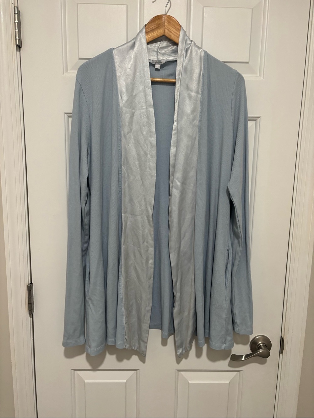 Pj Harlow Shelby Grey Satin Trim Open Front Cardigan Robe Pajama Jacket Size L